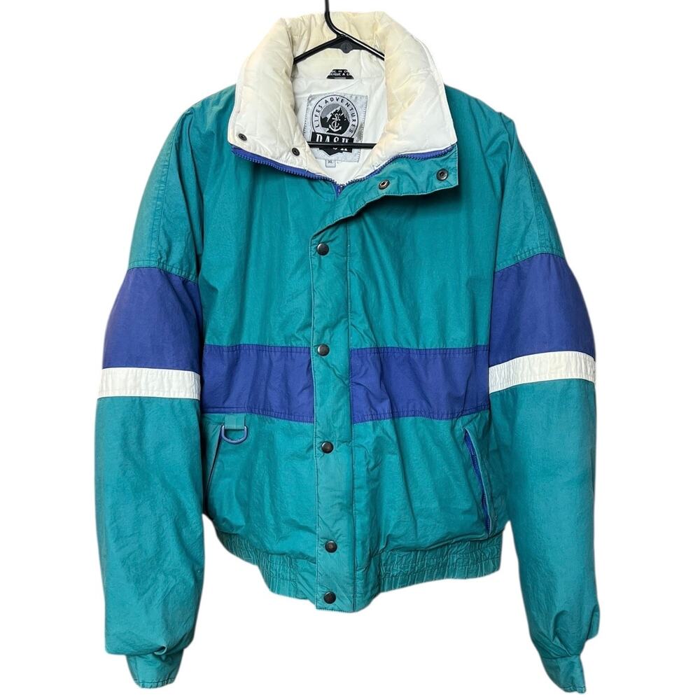 Vintage 80s DASH Lifes Adventures Down Jacket Teal Purple Colorblock - XL